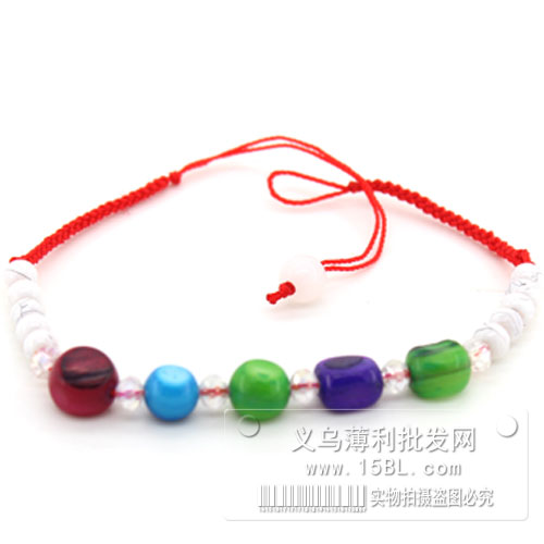 红绳手链 白色  五彩珠子 开运 红手绳子 手工编织
