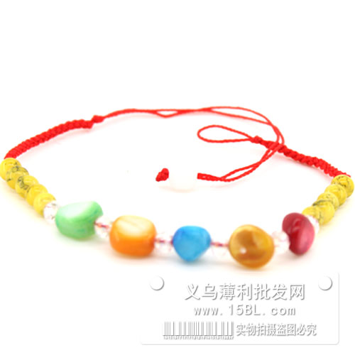 红绳手链  淡黄色 五彩珠子 开运 红手绳子 手工编织