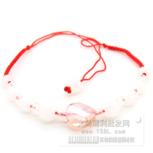 红绳手链 淡粉 手编本命年 辟邪转运保平安