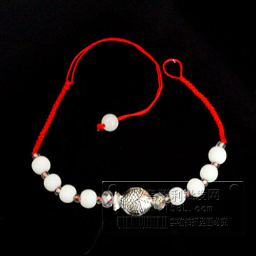 小鱼红绳手链 白色 纯手工编织 有求必应辟邪手绳