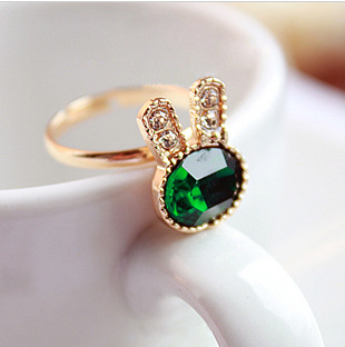 萌兔戒指 多色混搭 水晶兔戒指 可爱女生兔戒指