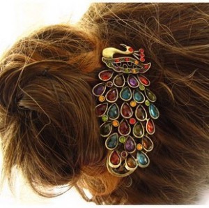 时尚孔雀开屏水晶 发夹