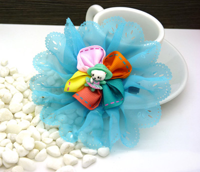 韩版头饰女儿童雪纱花朵蝴蝶结压夹 刘海夹包边布艺发夹子 镂空发饰 可爱头饰