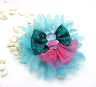 韩版头饰女儿童雪纱花朵蝴蝶结压夹 刘海夹包边布艺发夹子 镂空发饰 可爱头饰