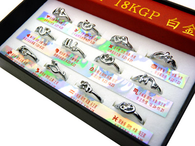 12十二星座戒指 守护尾戒 韩版时尚潮流金指环 情侣男女戒指