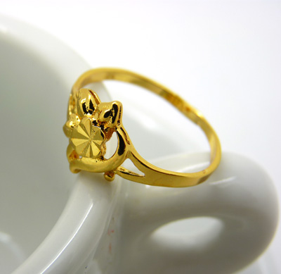 24K黄金戒指 潮流女 千足金镀黄金戒指精致车花戒指 结婚饰品 4号