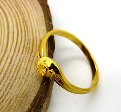 24K黄金戒指 潮流女 千足金镀黄金戒指精致车花戒指 结婚饰品 4号