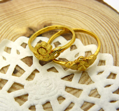 24K黄金戒指 潮流女 千足金镀黄金戒指精致车花戒指 结婚饰品 4号