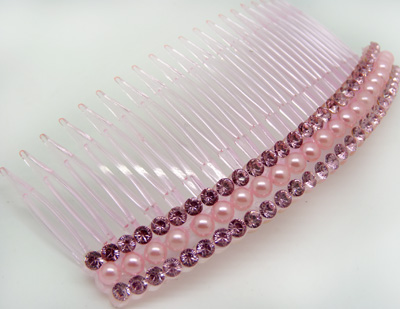 新款糖果色饰品珍珠发梳 水钻插梳 发梳盘发 韩国 刘海梳 靓丽镶钻梳夹