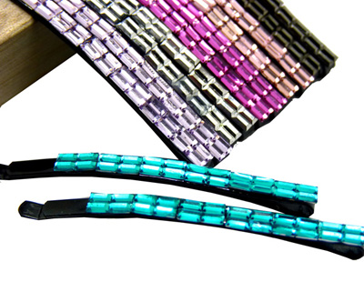 韩版饰品一字夹 时尚水晶发夹 彩色亚克力对夹 横夹小饰品发饰