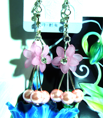 亚太复古流行亮钻彩花珍珠耳环