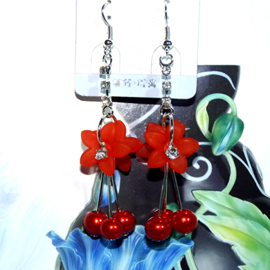 亚太复古流行亮钻彩花珍珠耳环