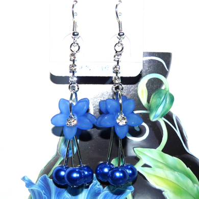 亚太复古流行亮钻彩花珍珠耳环