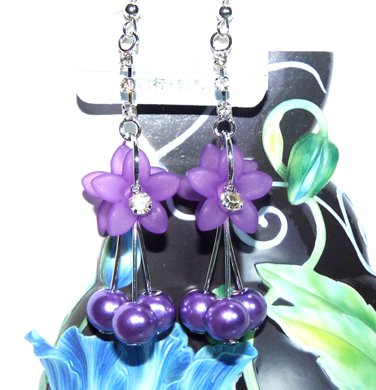 亚太复古流行亮钻彩花珍珠耳环