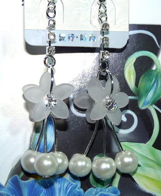 亚太复古流行亮钻彩花珍珠耳环