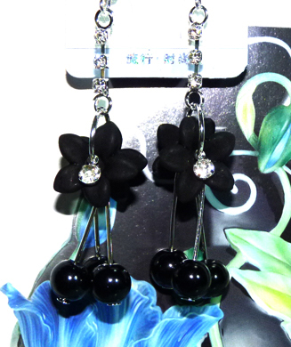 亚太复古流行亮钻彩花珍珠耳环