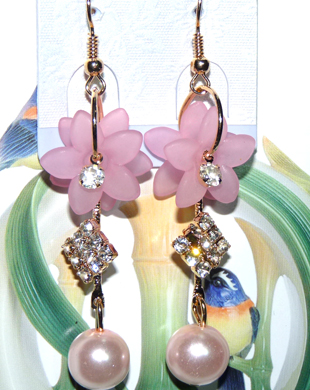 清新亚太流行亮钻花环珍珠耳环