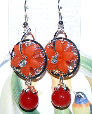 时尚亚太流行亮钻花环珍珠烫金吊坠耳环