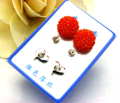 甜美淑女气质镶钻三件套耳钉耳饰2013新款 耳钉三件套