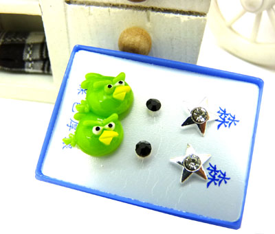 甜美淑女气质镶钻三件套耳钉耳饰2013新款 愤怒的小鸟形状 耳钉三件套