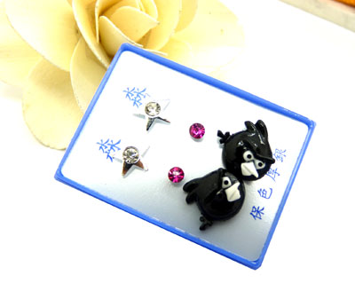 甜美淑女气质镶钻三件套耳钉耳饰2013新款 愤怒的小鸟形状 耳钉三件套