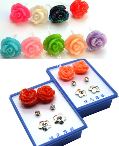 时尚个性耳饰三件套水钻耳钉 水钻耳饰 合金耳钉 韩版潮流耳针