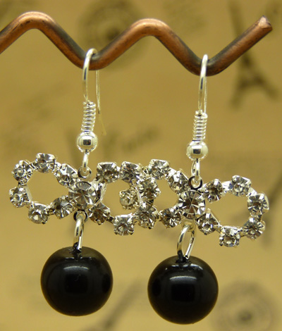 韩版耳环 时尚防过敏水钻珍珠球耳钉耳坠合金气质满钻耳饰新款