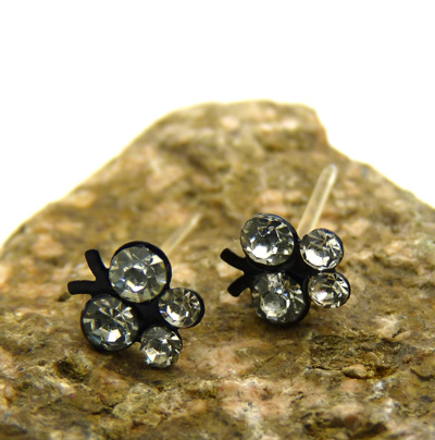 钛钢饰品锆石闪亮耳钉镶钻耳钉耳骨钉 葡萄 蝴蝶结 十字架耳钉