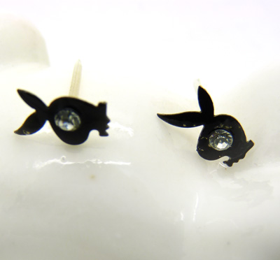 韩版时尚小兔耳扣闪亮带钻耳钉 耳饰