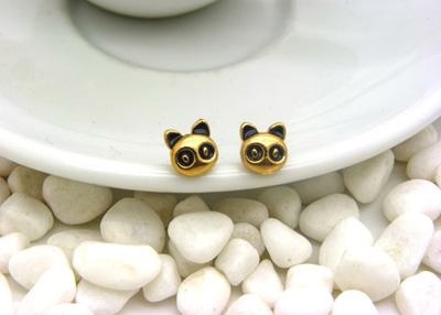 韩国时尚个性合金简约复古耳钉 小苹果耳环时尚猫头耳饰品 女士潮流耳钉