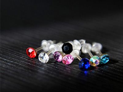 全网最低价炫彩水钻防过敏针韩版耳钉地摊小饰品批发 首饰韩版镶钻锆石4号