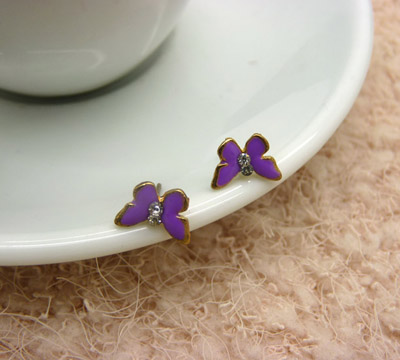 韩国版正品耳饰女小清新奢华超闪水钻耳环 锆石蝴蝶结耳钉