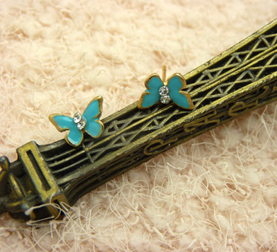 韩国版正品耳饰女小清新奢华超闪水钻耳环 锆石蝴蝶结耳钉