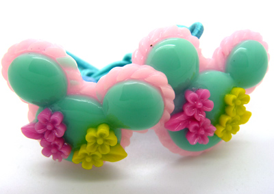 韩版儿童发饰戴花小兔子发绳 发圈皮筋糖果色 可爱头绳	