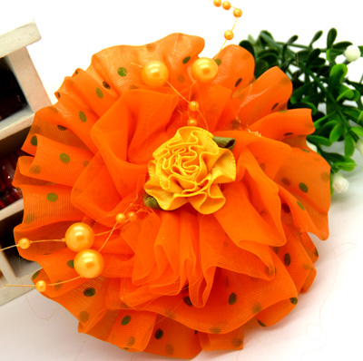 精美发饰丝绢双层珍珠头花 新娘头饰韩版手工透明大花朵 饰品边夹压夹