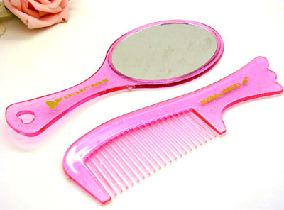 韩国镜梳组合 精美化妆镜子/梳子组合套装 迷你可爱随手镜梳组合----两件套装