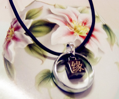 钛钢蓝色系列 带黑色皮绳/时尚项链	