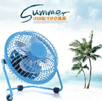 新款360度旋转4寸铁艺风扇-蓝色	