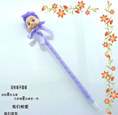 韩国创意畅销文具卡通可爱娃娃头笔	