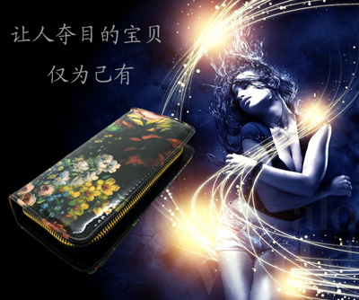 气质花纹钱夹 炫丽花元素设计厚长款钱包