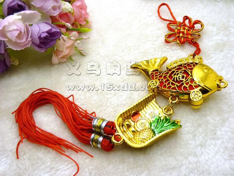 新款新年春节挂饰 笸箩元宝金色大号挂件羊年镀金-5号	