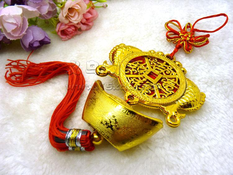 新款新年春节挂饰 笸箩元宝金色大号挂件羊年镀金-5号
