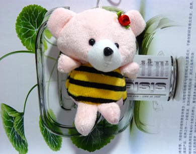 小粉熊带花挂件	