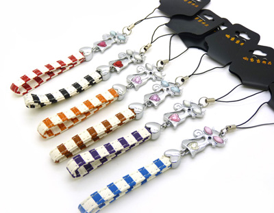 新款手机绳挂件 个性合金皮革 -合金手机链	