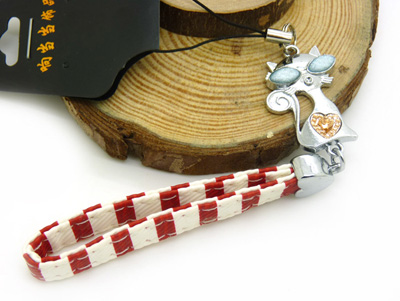 新款手机绳挂件 个性合金皮革 -合金手机链	