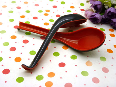 黑红调羹勺仿瓷密胺汤勺带勾调味汤匙防摔-2个双色勺	