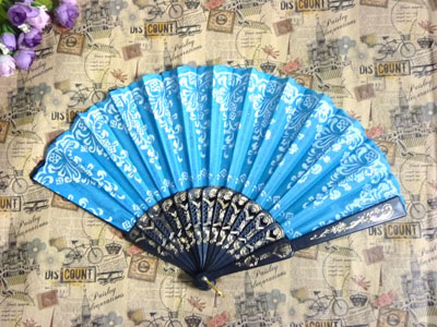 工艺扇蓝棉布舞蹈扇 表演跳舞扇子舞台道具折扇-----14号