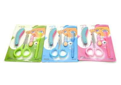 修眉剪刀 修眉刀 眉梳 化妆眼影刷 彩妆工具4件套A036