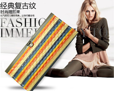 新款条纹长款 韩版女士钱夹 卡包女手拿女钱包	