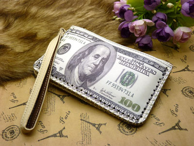 新款时尚印花人民币图案长款钱包